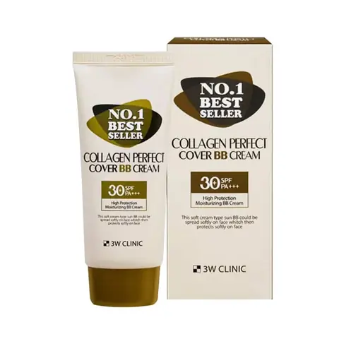 3W Clinic Collagen Perfect Cover BB Cream 50ml tube, white packaging with black cap, front view.