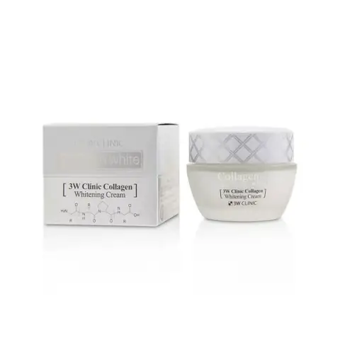 3W Clinic Collagen Whitening Cream 60gm jar, white body, shiny gold cap, front-facing view.