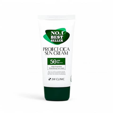 3W Clinic Project Cica Sun Cream SPF50+ PA+++ 70ml tube standing upright with white cap.