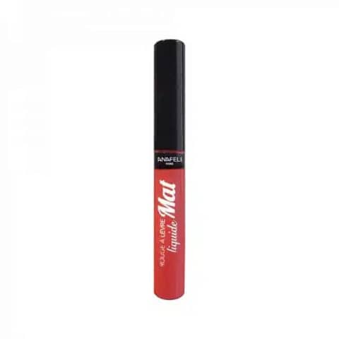 Anafeli Paris Liquid Matte Lipstick, Shade 13, sleek black tube with clear branding on white.
