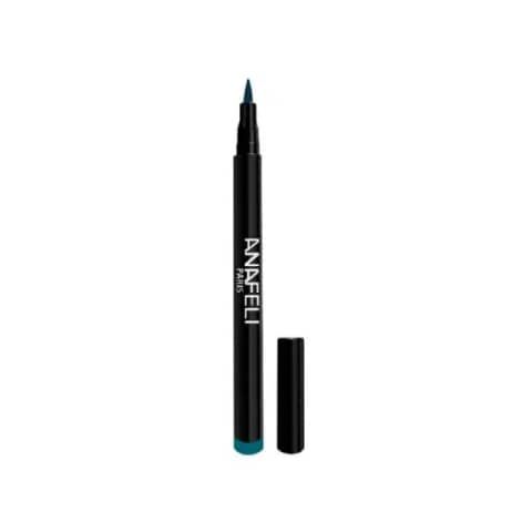 Anafeli Paris permanent liquid eyeliner 04 Blue, sleek dark bottle with metallic cap, standing upright.