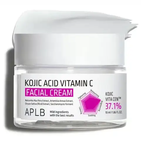 APLB Kojic Acid Vitamin C Facial Cream 55ml jar, white with green label, front view.