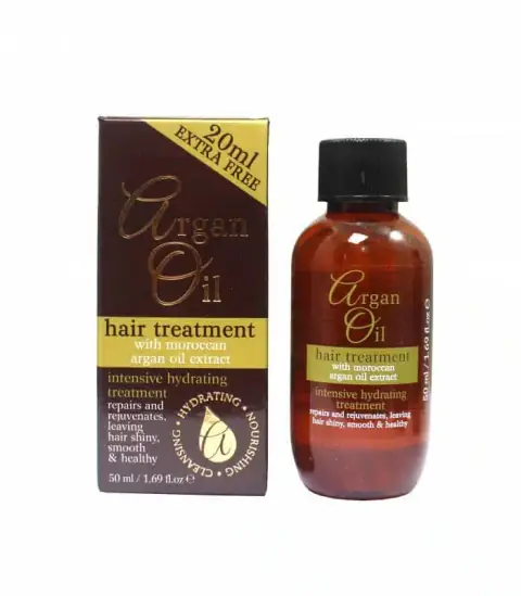 XPEL Argan Oil Hair Treatment 50ml dark amber bottle with a prominent gold pump dispenser on white.