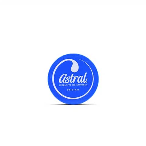 Astral Original Intensive Moisturiser Cream in a white jar with blue lid, 50ml, front view.