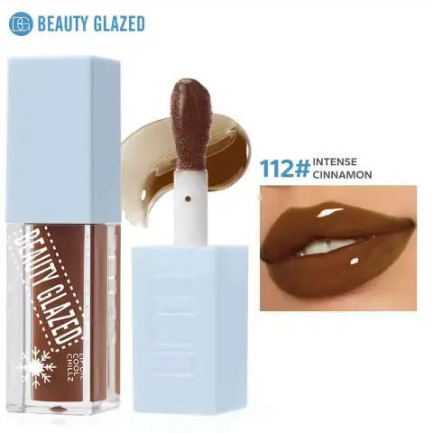 Beauty Glazed Lip Oil Cool Chillz 112 Intense Cinnamon tube standing upright on a white background.