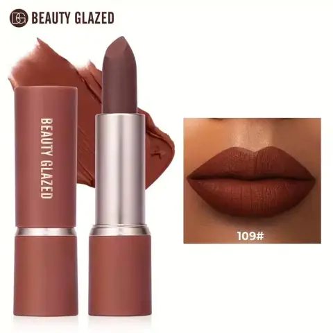Beauty Glazed Modern Matte Long Lasting Lipstick 109 in its sleek black rectangular tube, cap on.