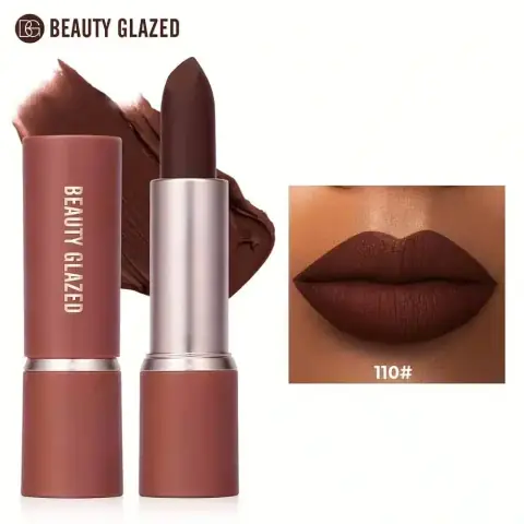 Beauty Glazed Modern Matte Long Lasting Lipstick 110 in sleek black and gold rectangular packaging, standing upright.