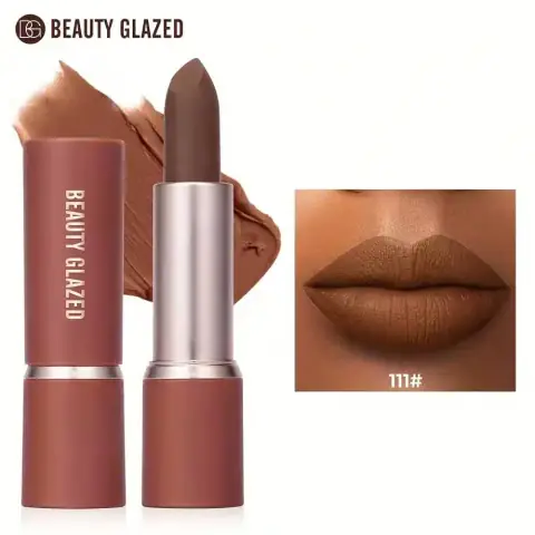 Beauty Glazed Modern Matte Lipstick 111 in sleek black and gold packaging, full view.