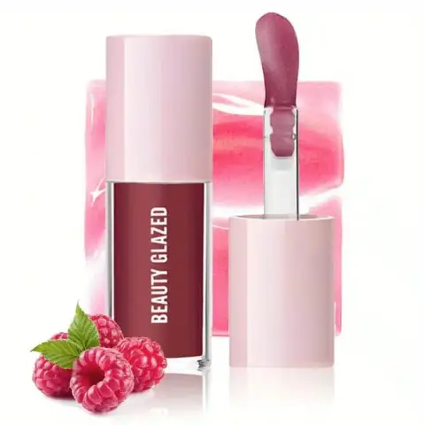 Beauty Glazed Moisturizing Lip Oil 103, clear tube with golden cap, standing upright.