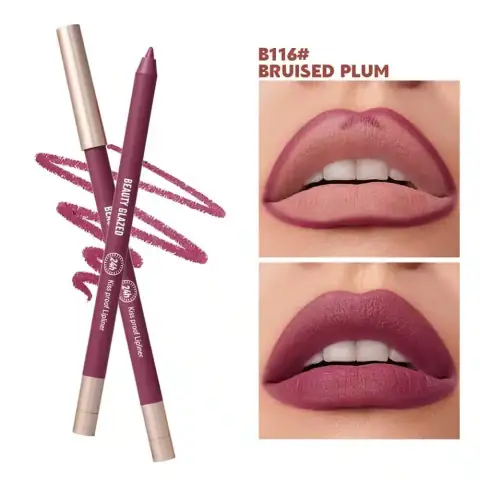 Beauty Glazed B116 Bruised Plum lipliner pencil, waterproof and long-lasting, lying horizontally.