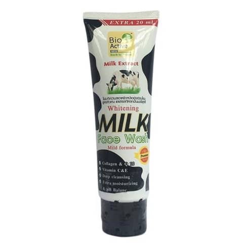 Upright Bio Active Whitening Milk Extract Face Wash in a white 70ml tube with blue cap.
