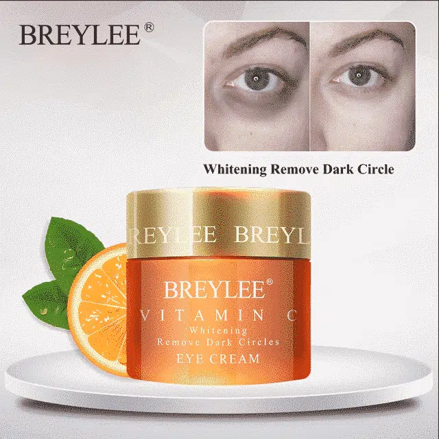 Breylee Vitamin C Eye Cream: yellow tube with orange cap, showing front label clearly.