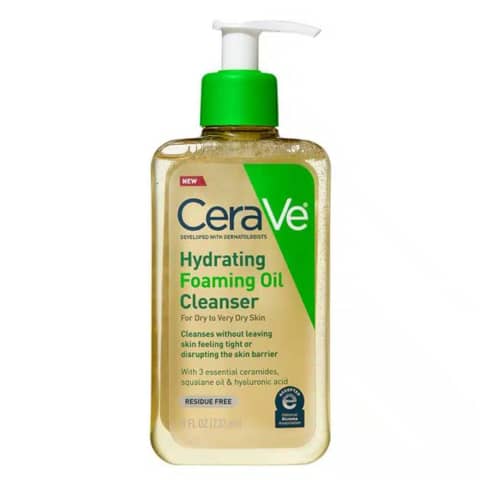 Front view of Cerave Hydrating Foaming Oil Cleanser 236ml white pump bottle.