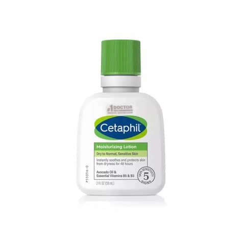 White Cetaphil 59ml Moisturizing Lotion bottle, dark blue cap, for dry to normal skin.