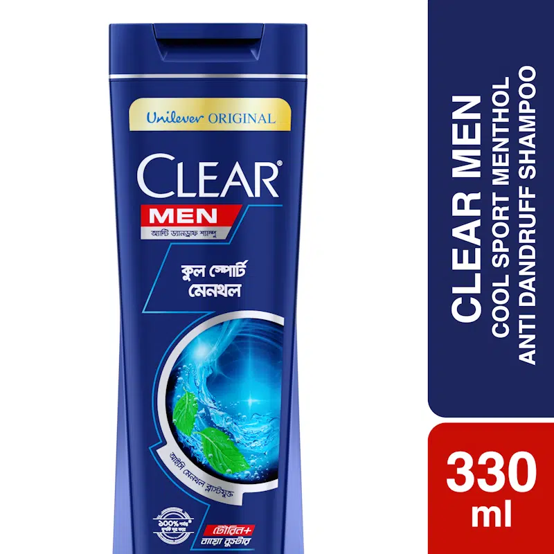 Blue Clear Men Anti-hair Fall Anti-dandruff Shampoo bottle, front view, with white cap.