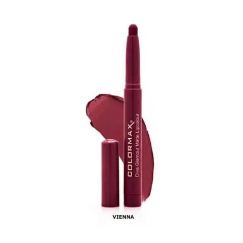 Colormax Diva Glamour Matte Lip Color Vienna in a sleek black and gold tube.
