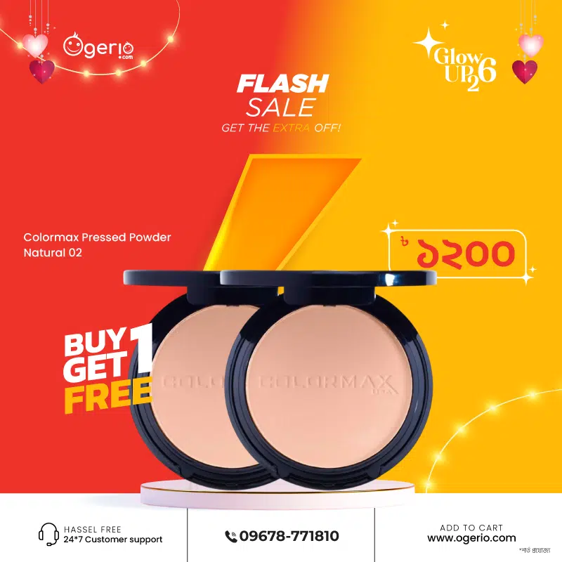 Colormax Pressed Powder Natural 02 in a sleek, closed black compact with brand logo.