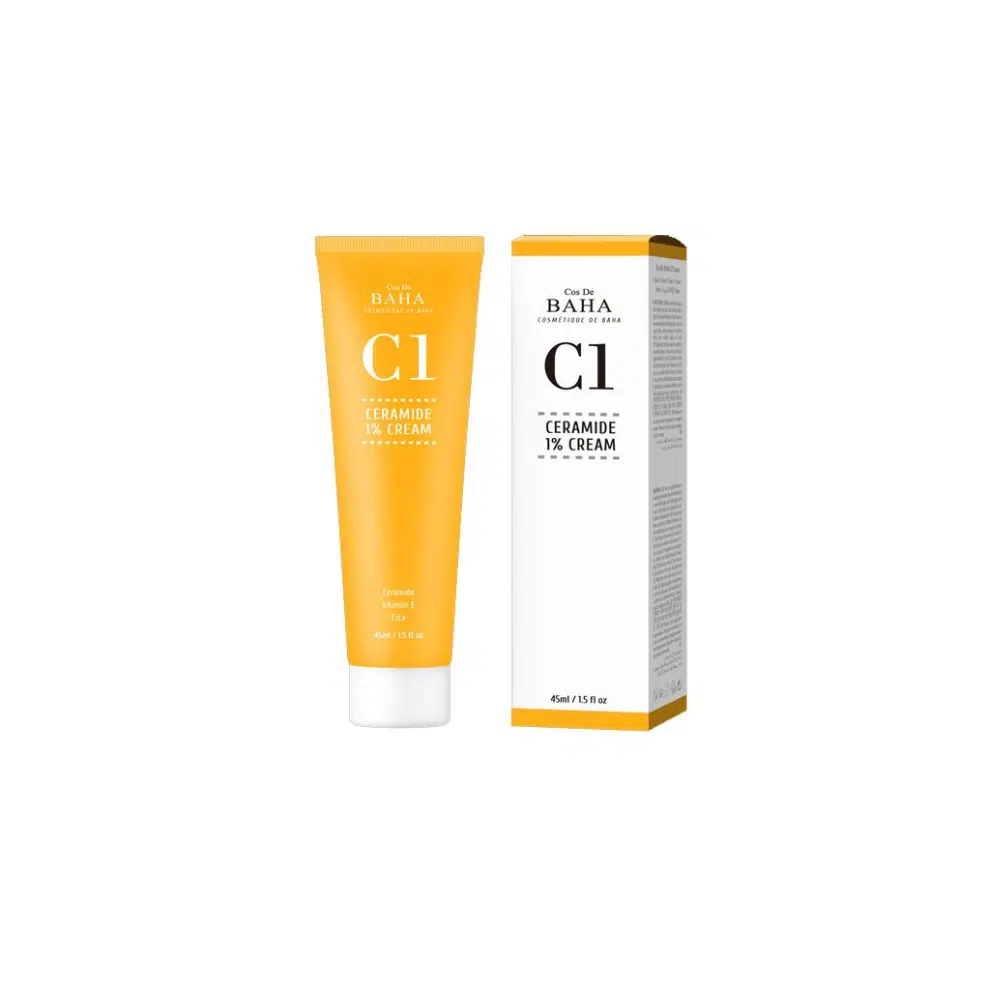 Cos De Baha C1 Ceramide 1% Cream 45ml in a white tube with a black cap, standing upright.