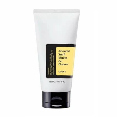 Cosrx Advanced Snail Mucin Gel Cleanser 150ml white tube, black cap, upright on clean background.