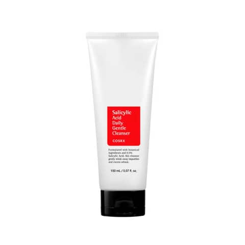 Cosrx Salicylic Acid Daily Gentle Cleanser 150ml in a white tube with blue flip cap, angled slightly.
