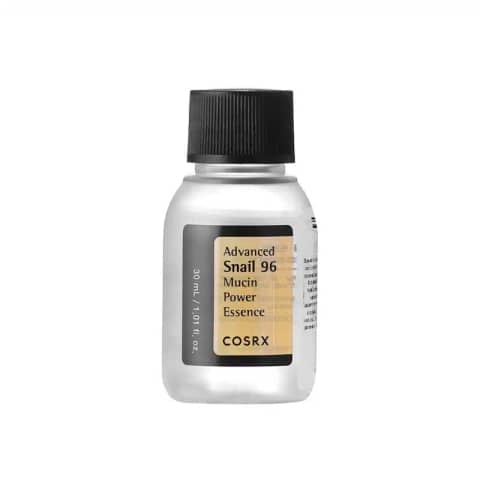 Cosrx Advanced Snail 96 Mucin Power Essence 30ml clear glass bottle with white pump.