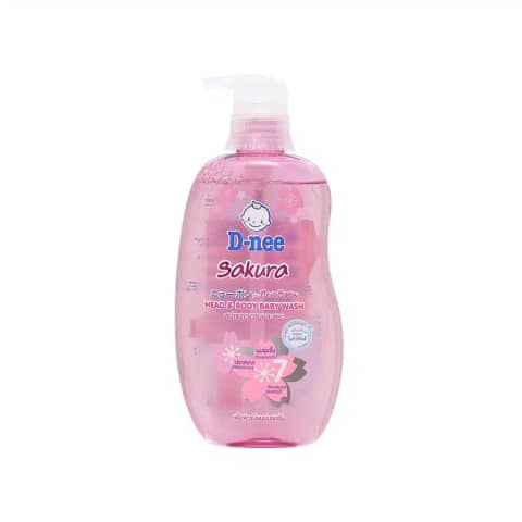 Upright D Nee New Born Sakura Shower Gel 380ml, white pump bottle with pink floral label.
