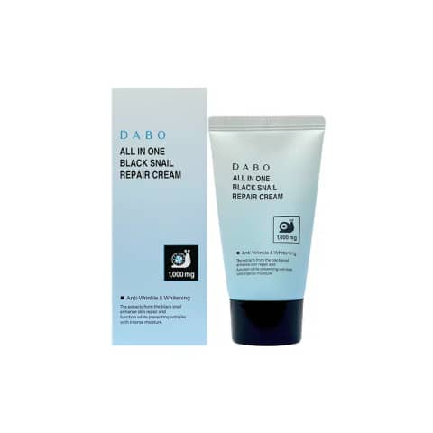 Dabo All in One Black Snail Repair Cream 50G jar, front view, with a gold lid.