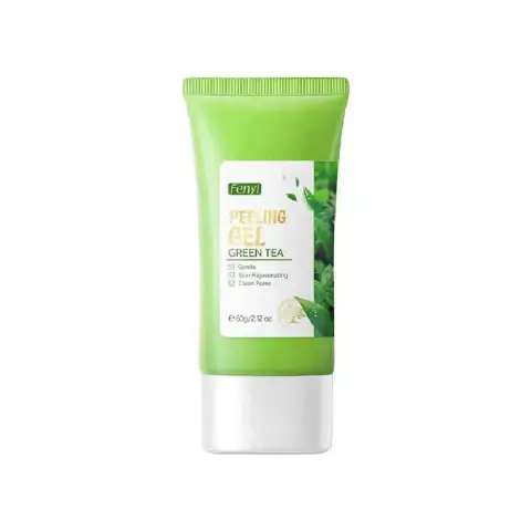 Fenyi Green Tea Peeling Gel 60gm tube, upright, highlighting gentle skin rejuvenating benefits.
