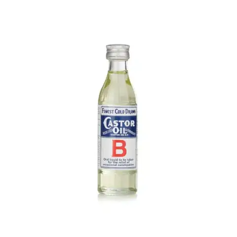 RuSu 75ml cold drawn castor oil clear glass bottle, white cap, prominent front label.