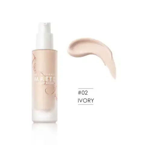 Focallure Covermax full coverage liquid foundation bottle, shade 02 Ivory, with pump dispenser.
