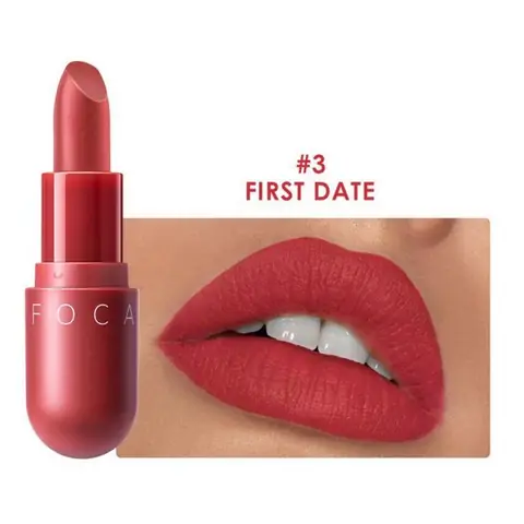 Focallure Velvet matte lipstick 03, sleek black tube packaging with a prominent gold logo, upright.
