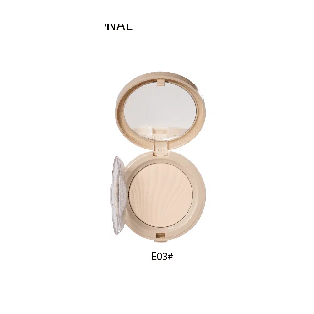 GiGi Rose Nude E03 pressed powder compact, closed, showcasing sleek black packaging.