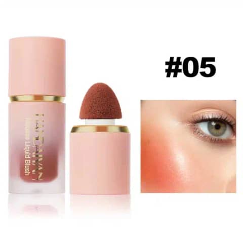 Handaiyan Liquid Blush 05 in a transparent tube with a sleek gold cap, front view.