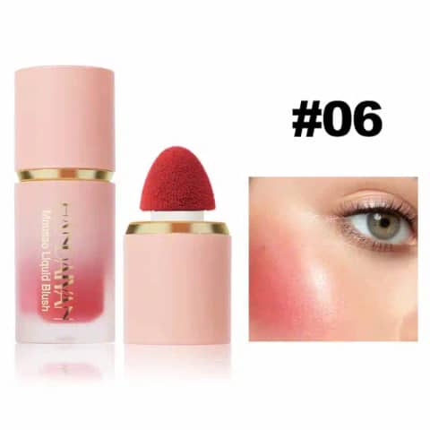 Handaiyan Liquid Blush 06 tube shown upright, highlighting its peachy-pink shade and applicator.