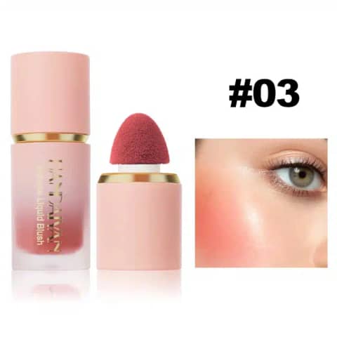 Handaiyan Liquid Blush Coral 03 tube with doe-foot applicator, showing vibrant coral shade.