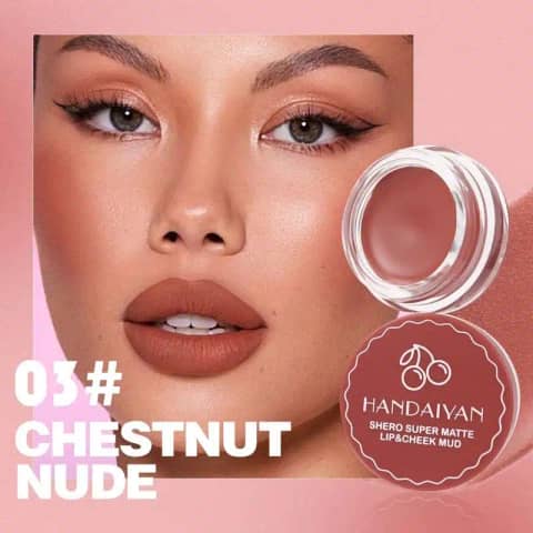 Front view of two Handaiyan Matte Lip Cheek Mud 03 tubes showcasing the terracotta shade.