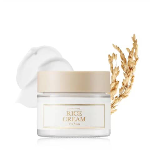 Im From Rice Cream 50g jar, full view, clean white packaging with a rustic wooden lid.