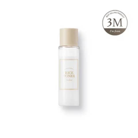 Im From Rice Toner 30ml in a clear glass bottle, milky white liquid, white cap.