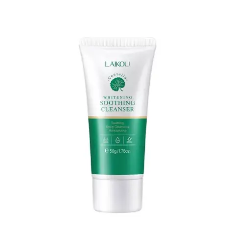 Laikou Whitening Soothing Cleanser 50g tube, standing upright with green and gold accents.