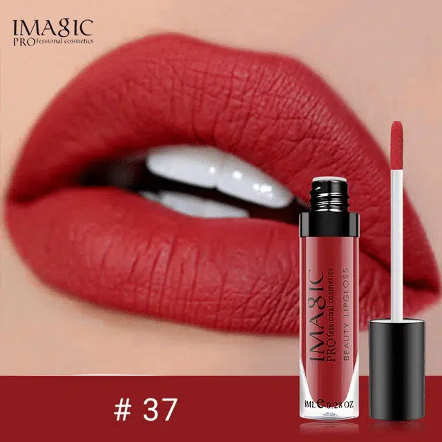 Sleek Imagic Liquid Matte lipstick 37 tube with gold cap and rich pink applicator.