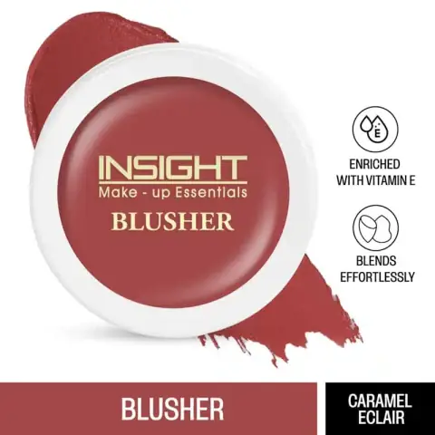 Insight Cosmetics Caramel Eclair blusher compact, closed, showcasing sleek black packaging and branding.