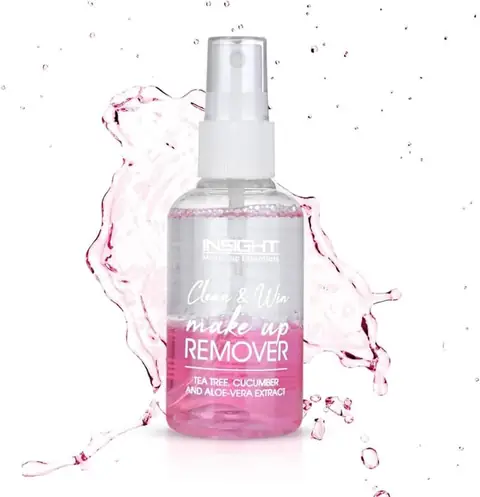 Insight Cosmetics Clean & Win pink makeup remover, 75ml bottle with clear packaging and white flip cap.
