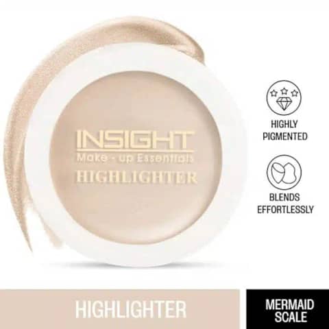 Insight Cosmetics Mermaid Scale highlighter compact open, revealing iridescent shimmery pink, purple, green pan.