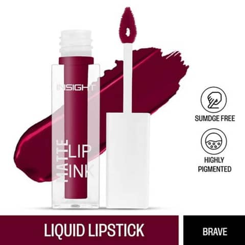 Insight Cosmetics Matte Lip Ink Lipstick in Brave 09 standing upright, showcasing full product packaging and shade.