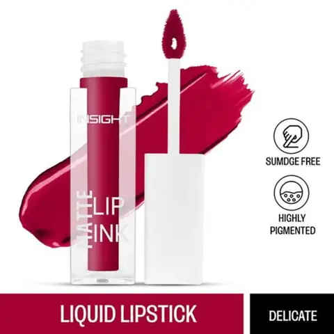 Insight Cosmetics Matte Lip Ink Lipstick in Delicate 12, full clear tube standing upright.