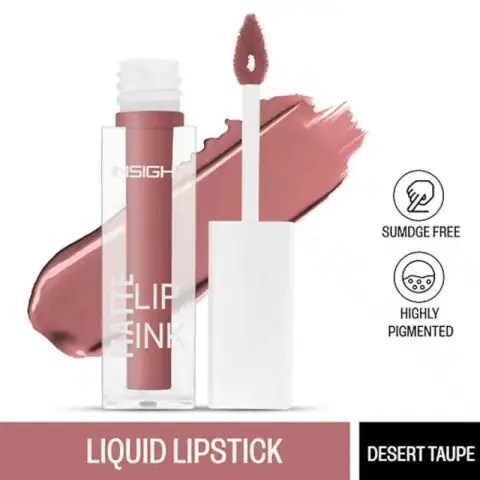 Insight Cosmetics Matte Lip Ink Lipstick in Desert Taupe 06, full sleek tube standing upright.