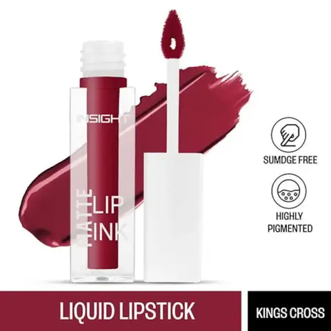 Insight Cosmetics Matte Lip Ink lipstick tube in black with pulled-out doe-foot applicator.