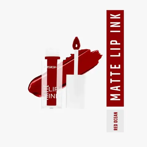 Insight Cosmetics Matte Lip Ink Lipstick Red Ocean 01, clear tube, black cap, upright on white.
