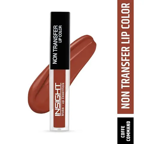 Insight Cosmetics Non Transfer Matte Lipstick 11 Coffee Command, sleek black tube, extended rich brown matte bullet.
