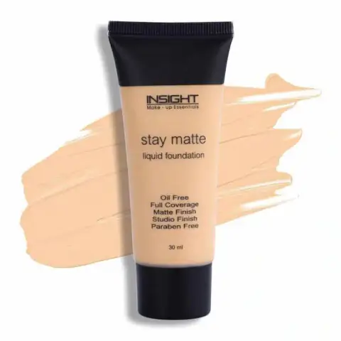 Insight Cosmetics Stay Matte Liquid Foundation, shade Nude Beige 04, in a sleek pump bottle.